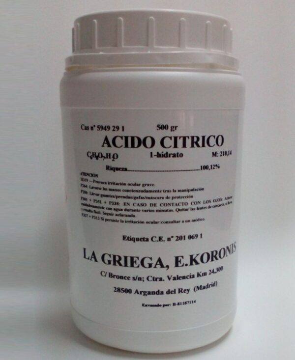 Ácido cítrico (500 gramos) (Conservante de alimentos, eliminación acidez...)