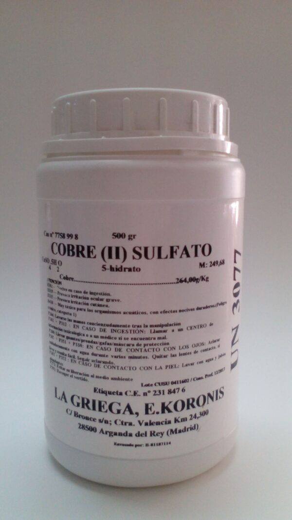Sulfato de cobre (500 gramos) (Piscinas, plantas, cultivos,...)