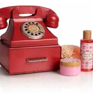 Set de baño Telefono rojo con cajón vintage (gel de baño, burbujas, esponja y exfoliante) - Regalos