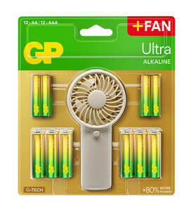 Pack 12 pilas GP AA + 12 pilas GP AAA + ventilador de mano de regalo